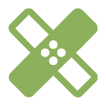 Green icon of crossed bandages symbolizing healing or recovery