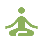 Green yoga figure icon in meditation pose with transparent background