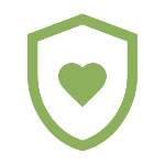Green heart inside a shield icon – non-toxic and protective