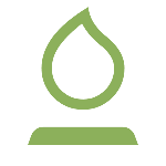 Green brush or stylus icon with drop shape above shoulders – representing gentle application or brush stroke