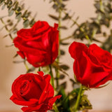 A bouquet of three red roses